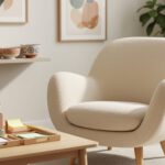 Cozy 2026 living room with plush chair, styled shelf ceramics, and tidy desk-style decor accessories on a coffee table in soft natural light.