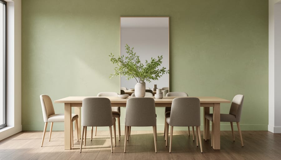 Dining room with textured plaster wall and subtle 3D accent panels